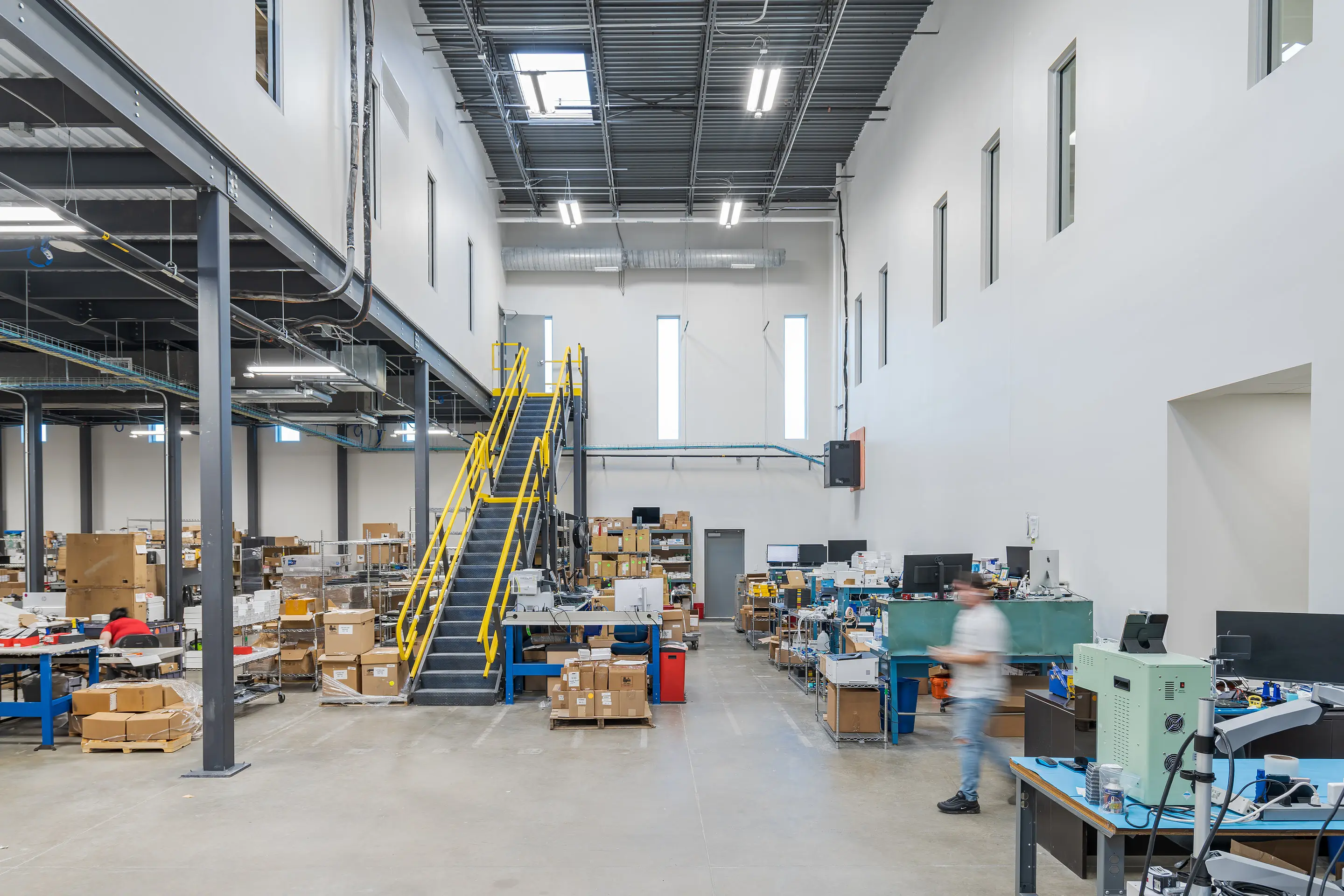 The WesternTechSystems production floor viewed from the mezzanine